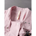 Round Collar Ladies Jacket with Embroidering Long Waist Jacket